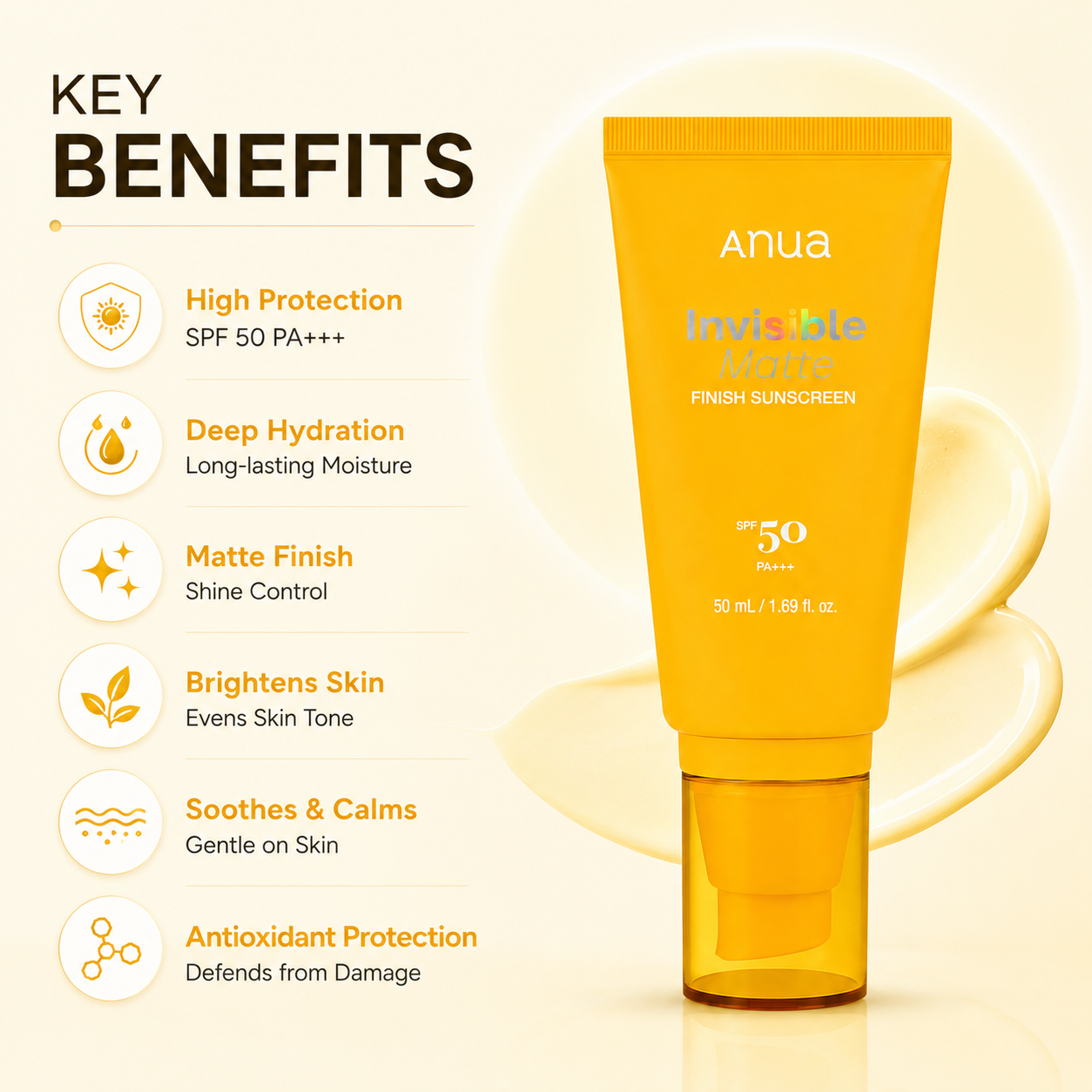 Anua Invisible Matte Finish Sunscreen SPF 50 PA+++ 50ml matte face sunscreen for lightweight daily UV protection without greasiness