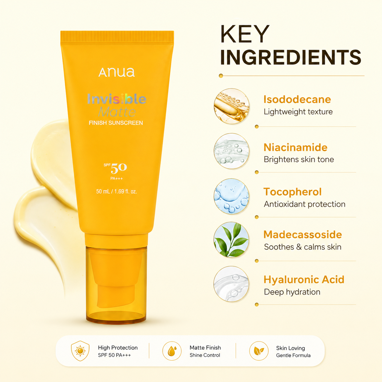 Anua Invisible Matte Finish Sunscreen SPF 50 PA+++ 50ml matte face sunscreen for lightweight daily UV protection without greasiness