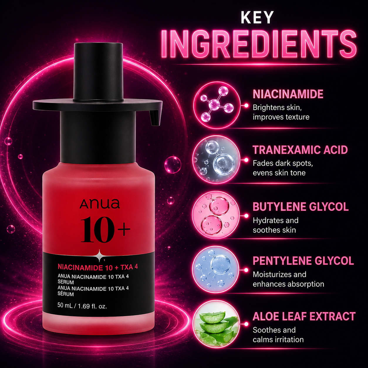 Anua Niacinamide 10+ TXA 4 Serum 50ml brightening face serum for dark spots and uneven skin tone with skin barrier support