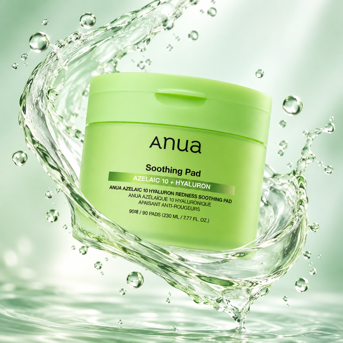 Anua Azelaic 10 Hyaluron Redness Soothing Pad toner pads, 90 pads, for soothing redness and hydrating sensitive-looking skin.
