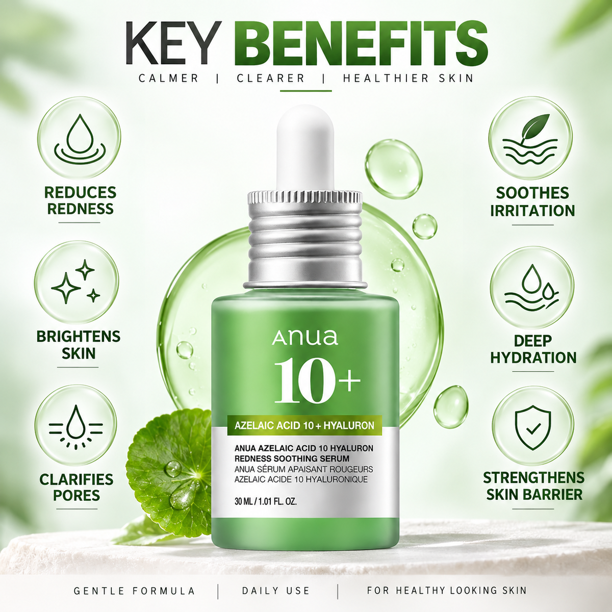 Anua 10+ Azelaic Acid 10 + Hyaluron Redness Soothing Serum 30ml for redness-soothing facial hydration