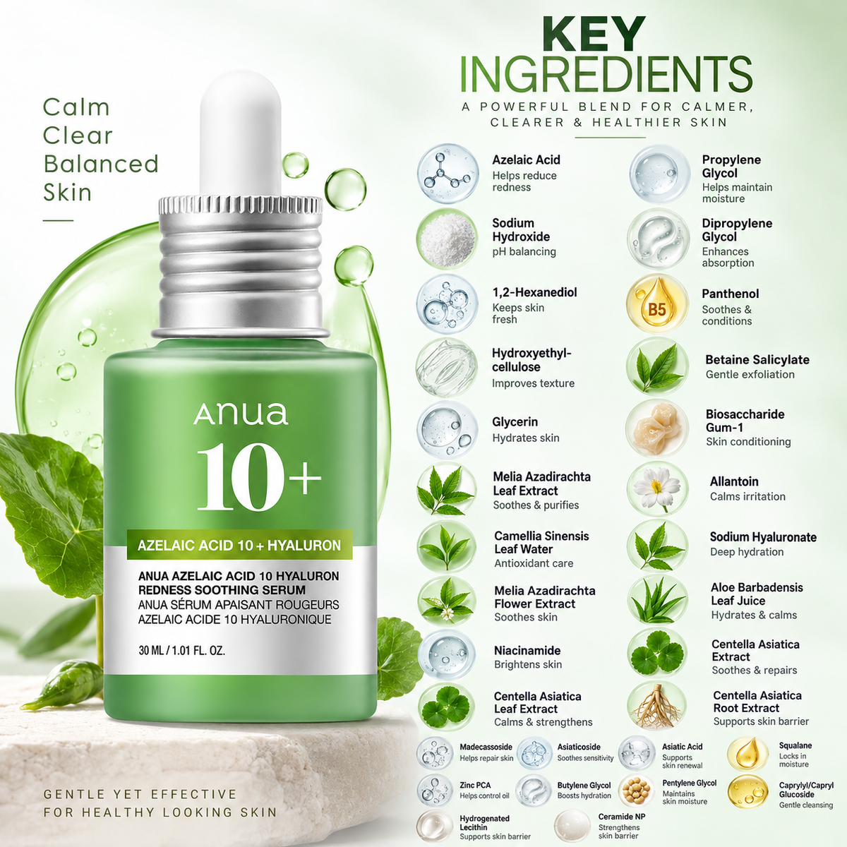 Anua 10+ Azelaic Acid 10 + Hyaluron Redness Soothing Serum 30ml for redness-soothing facial hydration