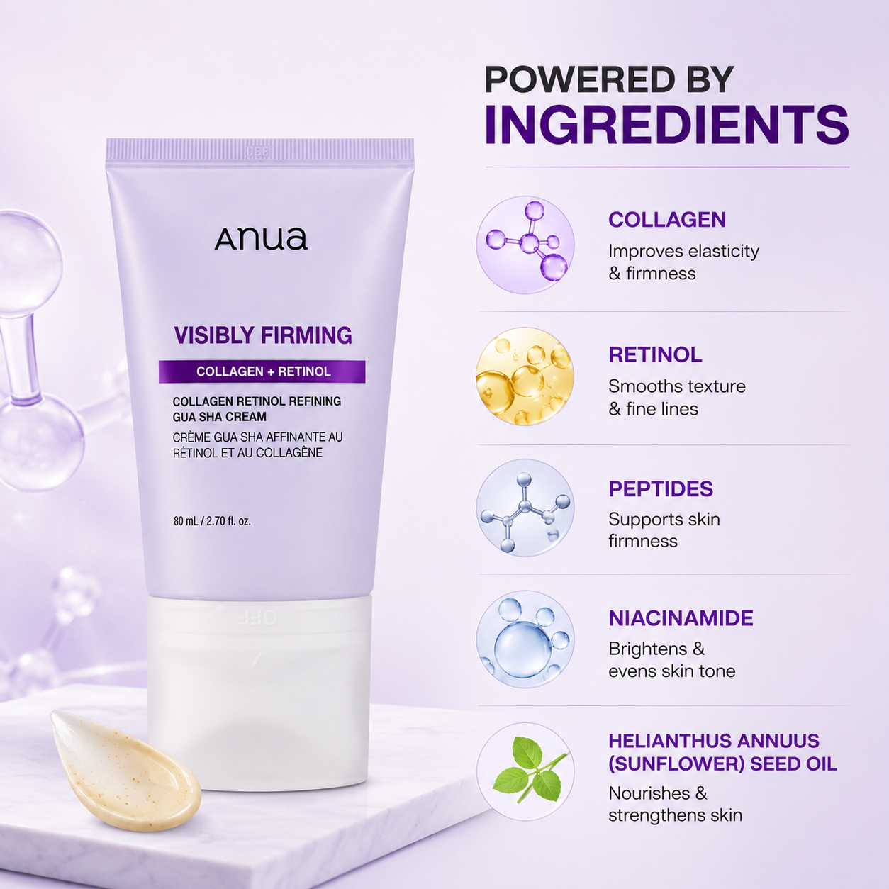 Anua Visibly Firming Collagen Retinol Gua Sha Cream 80ml firming face cream for improving skin elasticity and texture