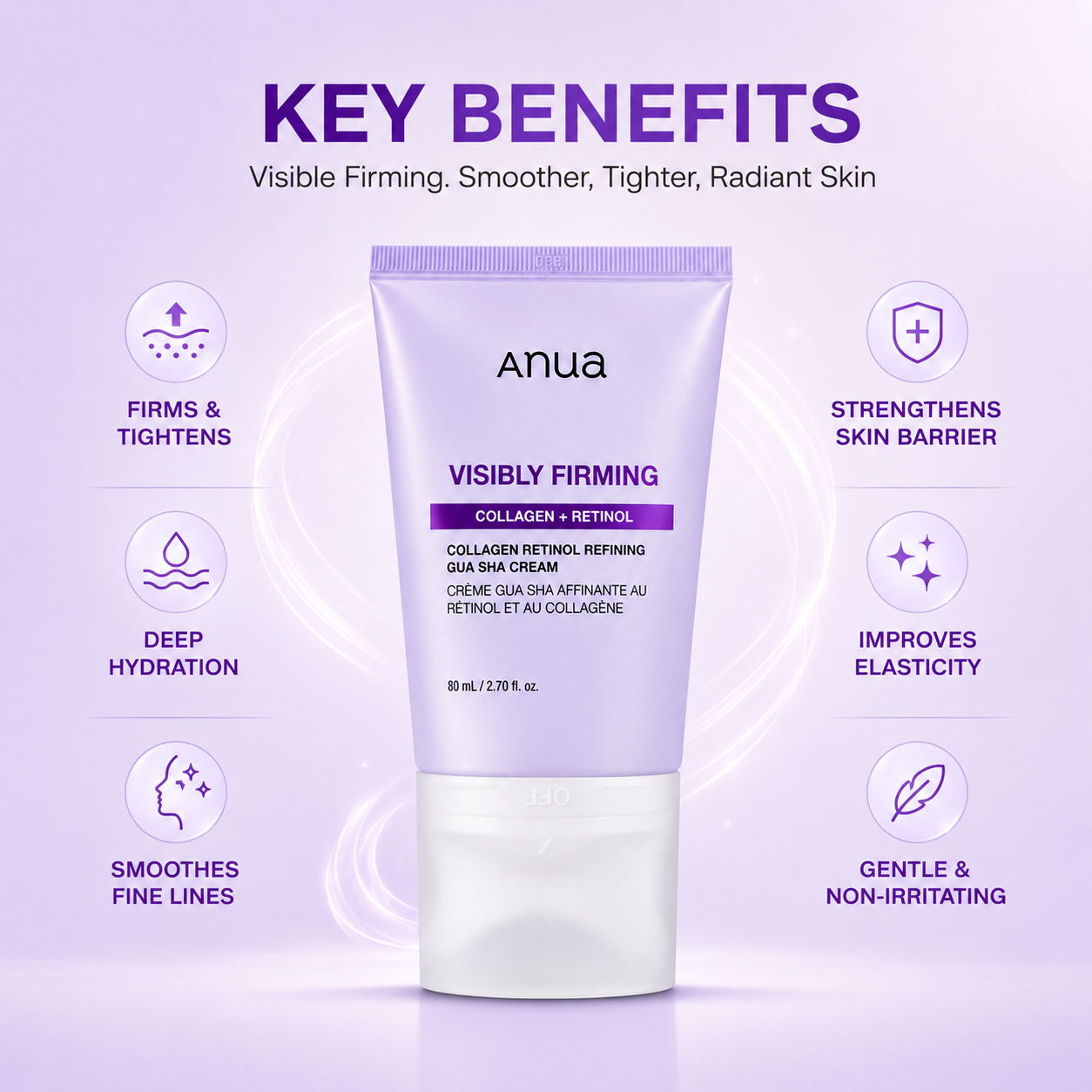 Anua Visibly Firming Collagen Retinol Gua Sha Cream 80ml firming face cream for improving skin elasticity and texture