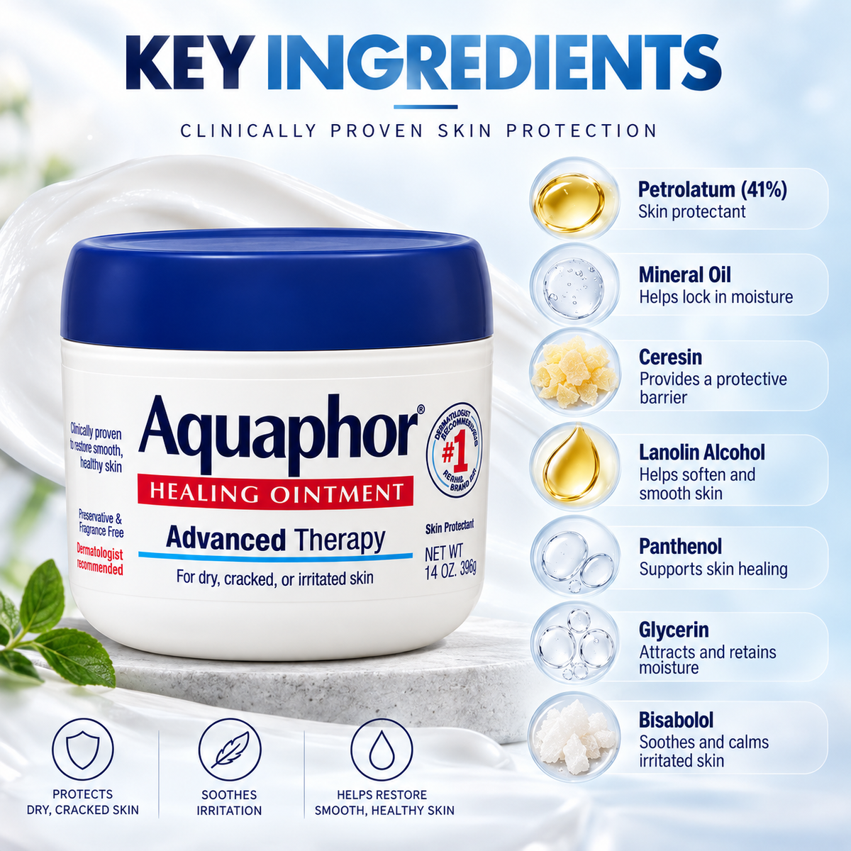 Aquaphor Healing Ointment Advanced Therapy healing ointment 396g for protecting dry, cracked and irritated skin