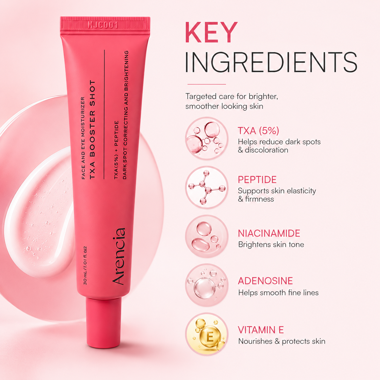 Arencia TXA Booster Shot Face And Eye Moisturizer 30ml for dark spots and uneven skin tone correction