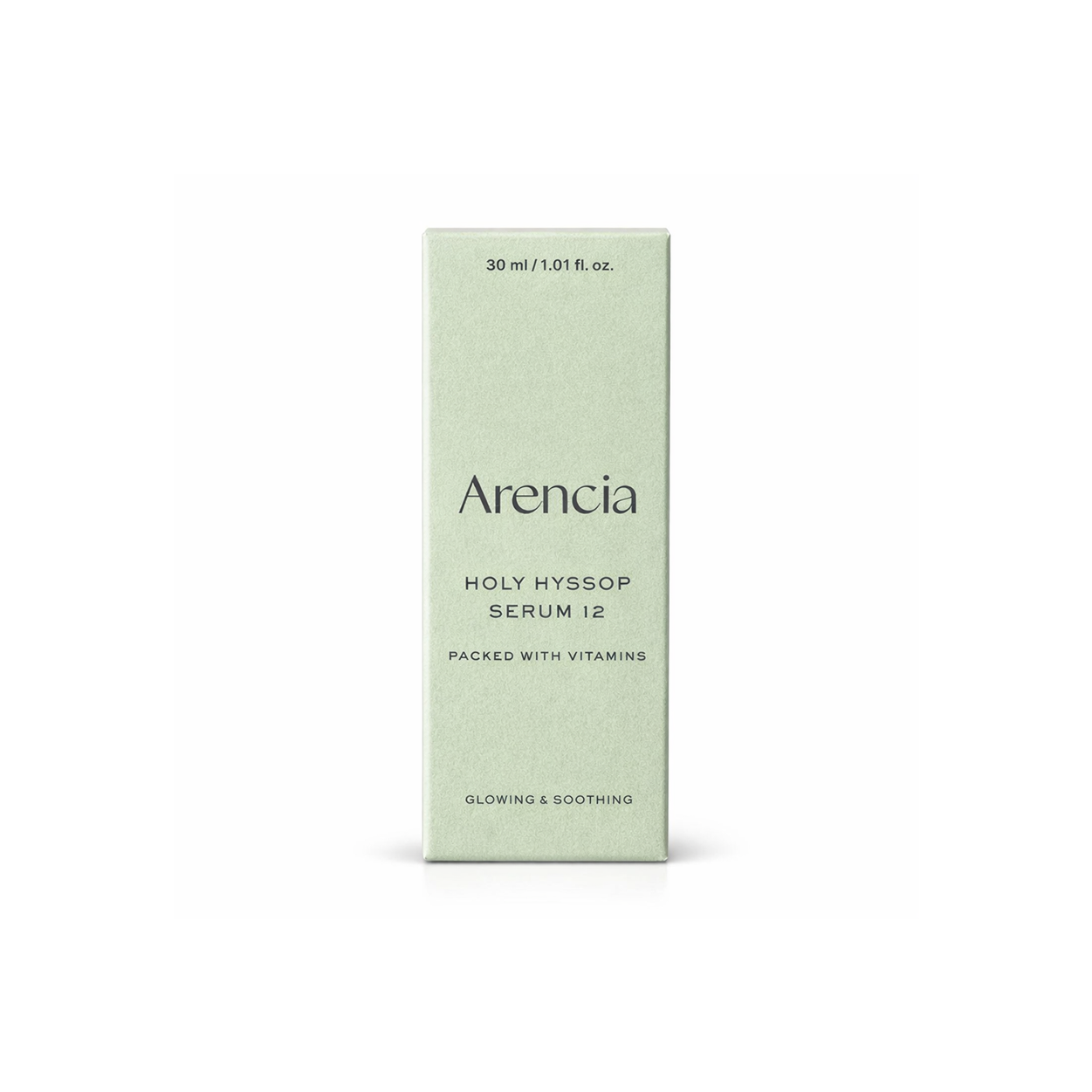 Arencia Holy Hyssop Serum 12 face serum 30ml for brightening and hydration in a green box packaging