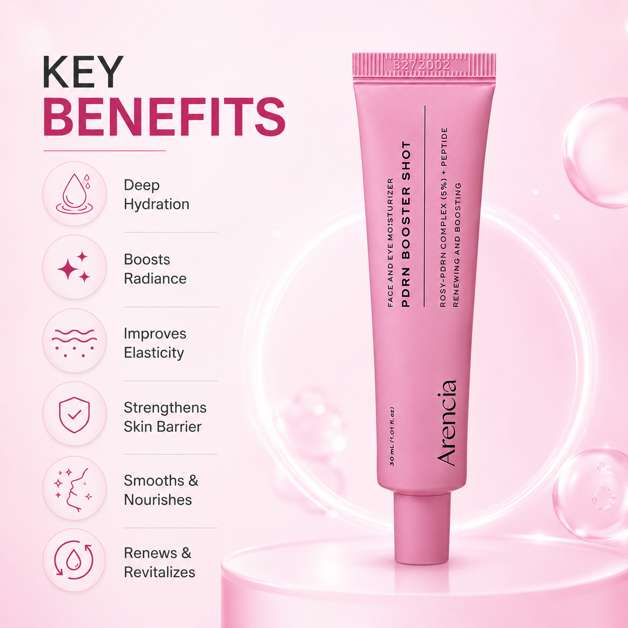 Arencia PDRN Booster Shot Face and Eye Moisturizer 30ml hydrating peptide cream for dry and dehydrated skin
