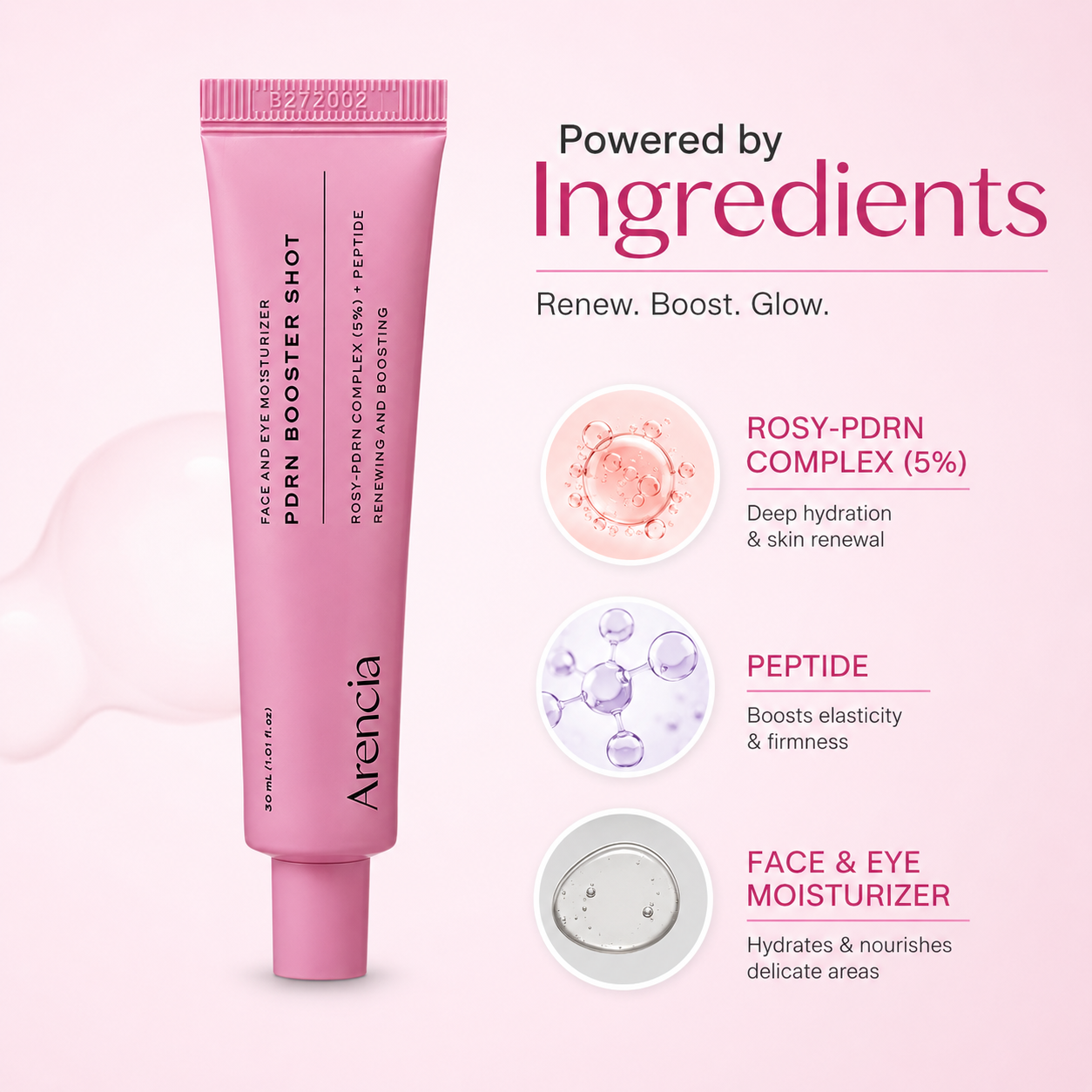Arencia PDRN Booster Shot Face and Eye Moisturizer 30ml hydrating peptide cream for dry and dehydrated skin