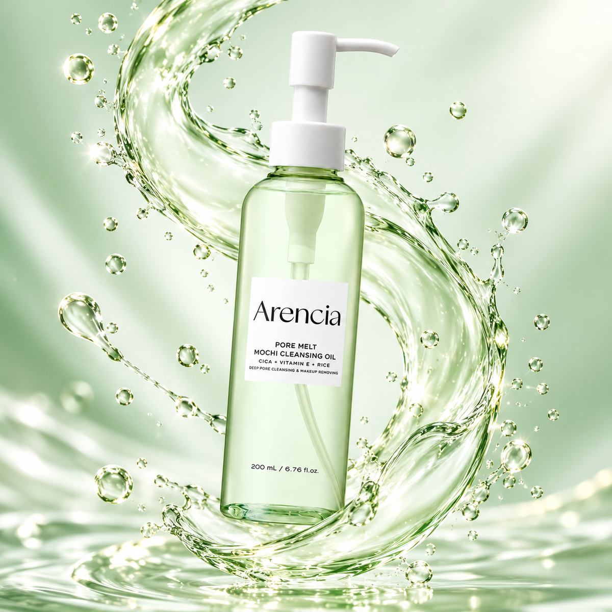 Arencia Pore Melt Mochi Cleansing Oil facial cleanser 200ml for removing makeup, sunscreen and daily impurities.