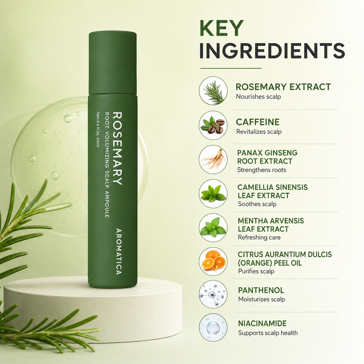 Aromatica Rosemary Root Volumizing Scalp Ampoule 20ml scalp treatment for weak hair roots and refreshed scalp care
