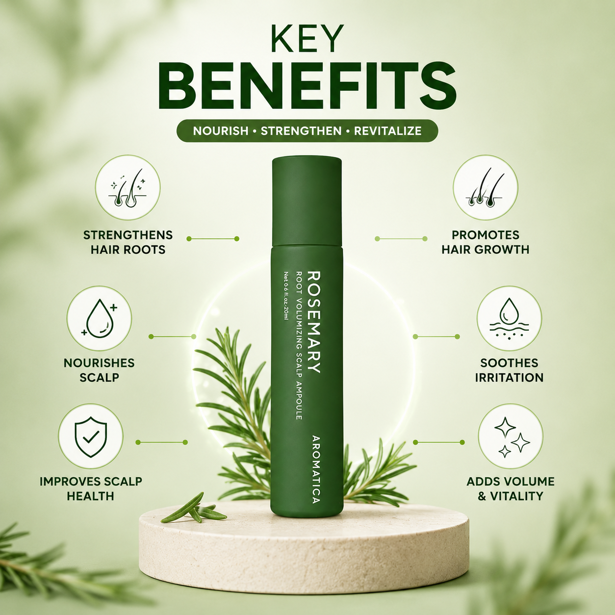 Aromatica Rosemary Root Volumizing Scalp Ampoule 20ml scalp treatment for weak hair roots and refreshed scalp care