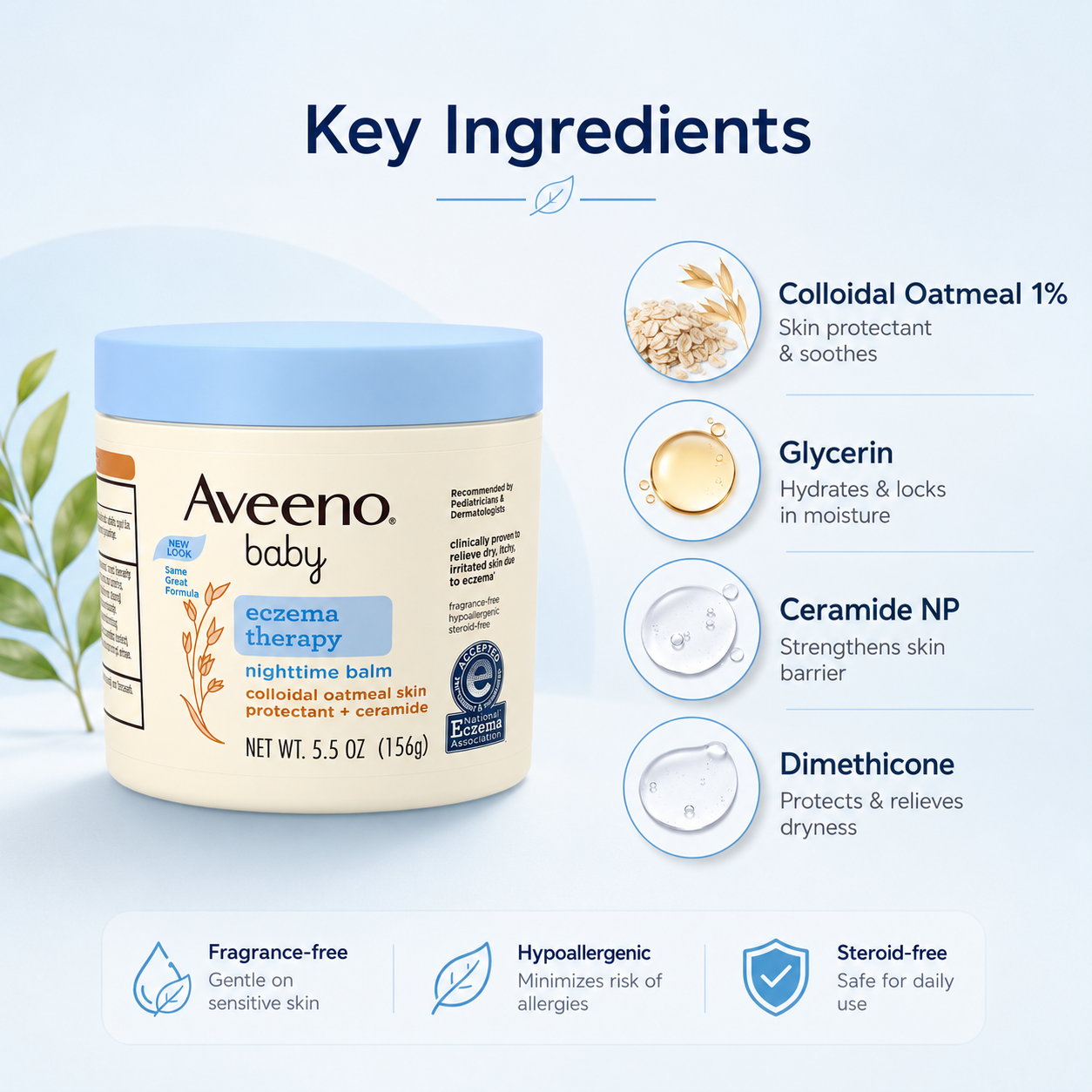 Aveeno Baby Eczema Therapy Nighttime Balm 156g baby eczema cream with colloidal oatmeal for dry itchy sensitive skin