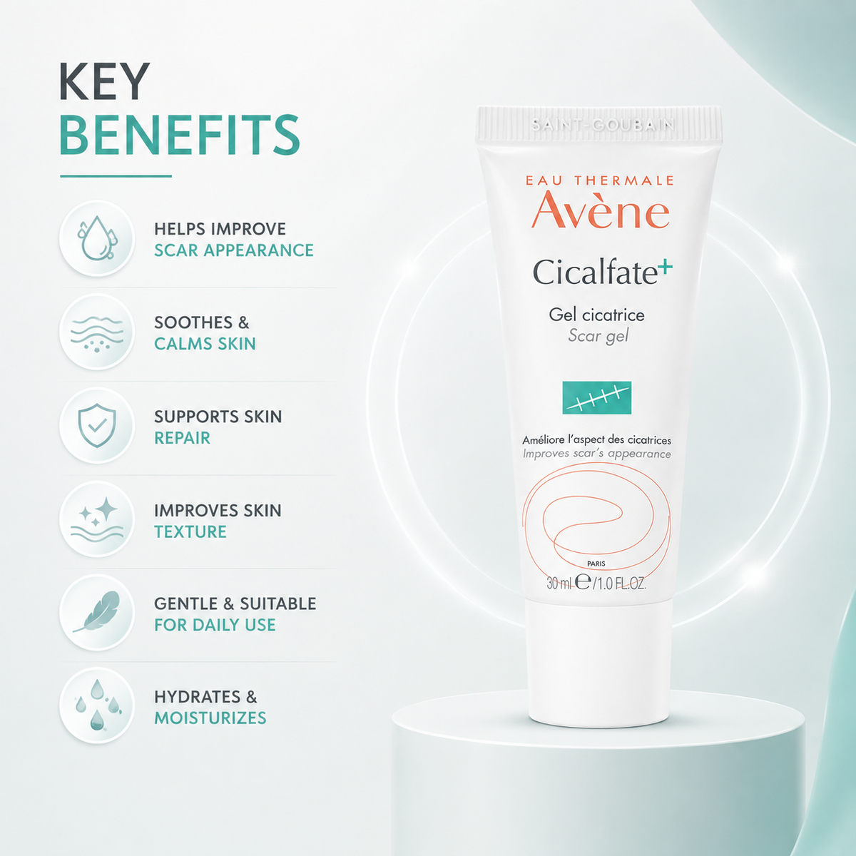 Avène Cicalfate+ Scar Gel 30ml for healed scar care, helping improve scar appearance and texture