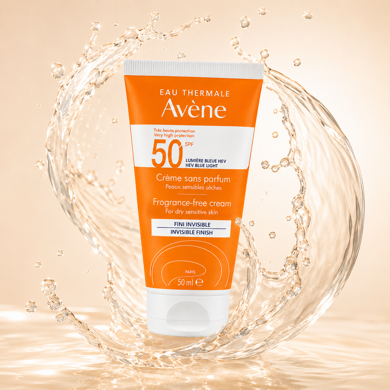Avène Fragrance-Free Cream SPF 50+ Face Sunscreen Cream 50ml for dry sensitive skin with invisible finish and ultra-broad UV protection