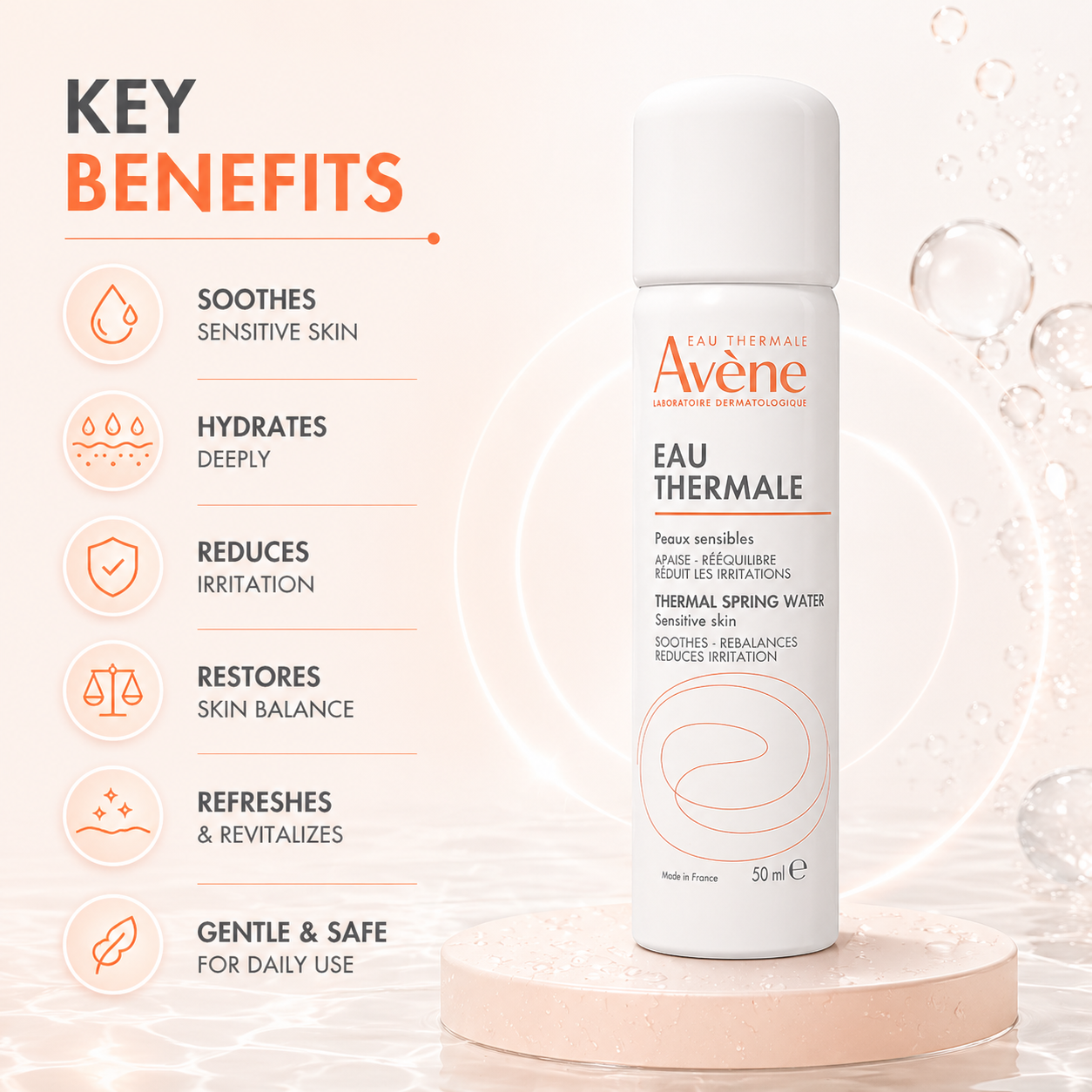 Avène Thermal Spring Water Spray face mist 150ml for soothing sensitive skin and reducing redness