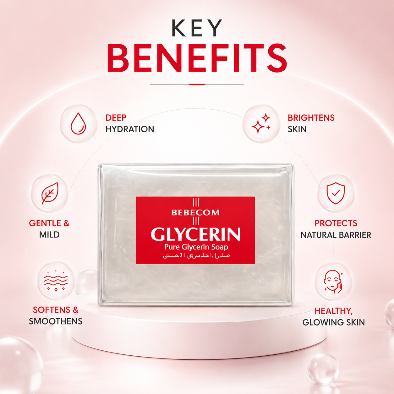 BEBECOM Glycerin Pure Glycerin Soap transparent moisturizing soap bar 150g for gentle cleansing and dry skin care in retail packaging.