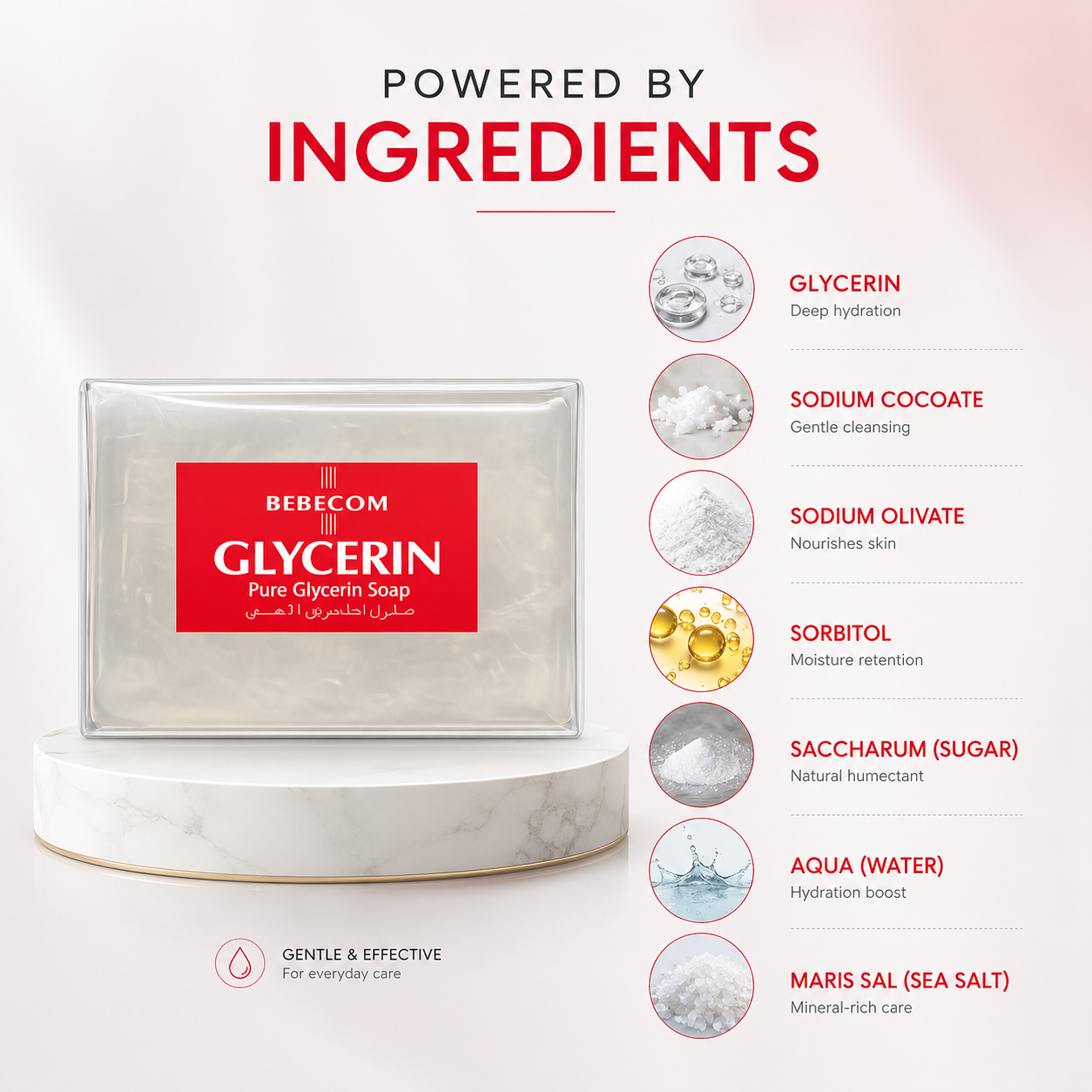 BEBECOM Glycerin Pure Glycerin Soap transparent moisturizing soap bar 150g for gentle cleansing and dry skin care in retail packaging.