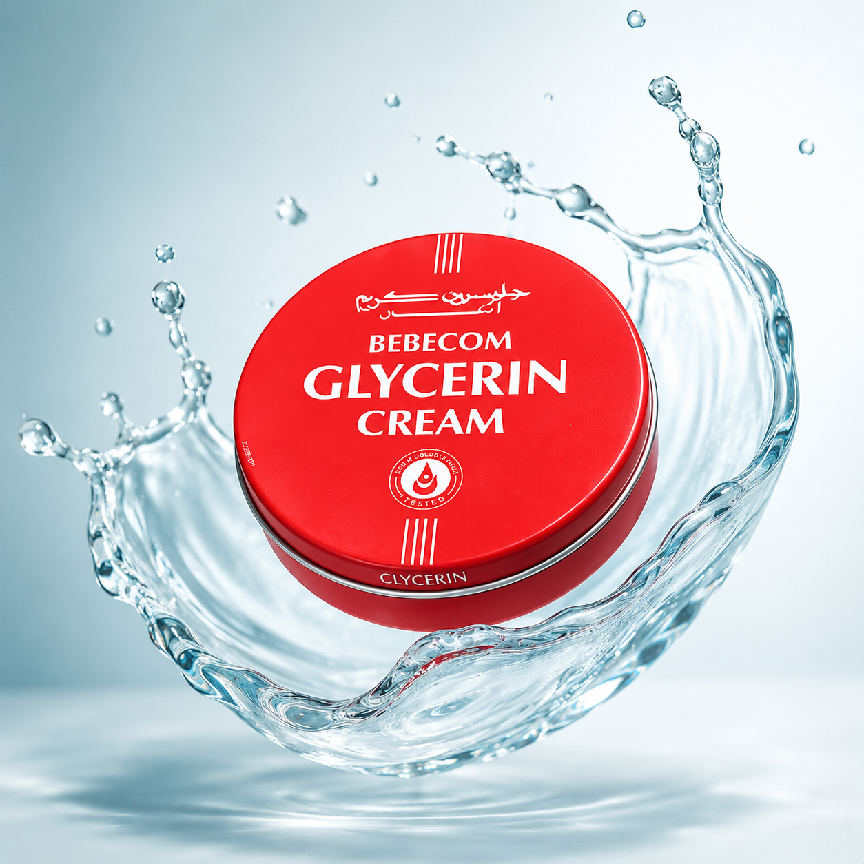 BEBECOM Glycerin Cream 125ml moisturizing cream in red tin packaging, providing deep hydration and care for dry, flaky skin.