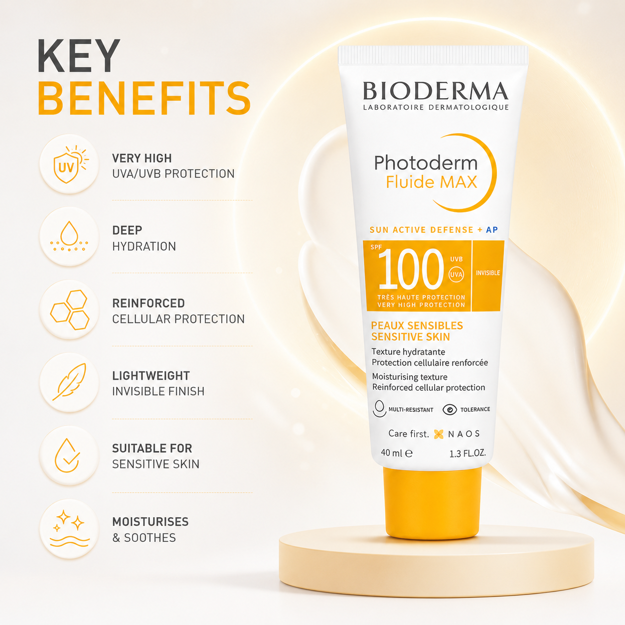 BIODERMA Photoderm Fluide MAX SPF 100 Invisible Sensitive Skin Face Sunscreen 1 + 1 Offer 2 × 40ml with very high UVA UVB protection