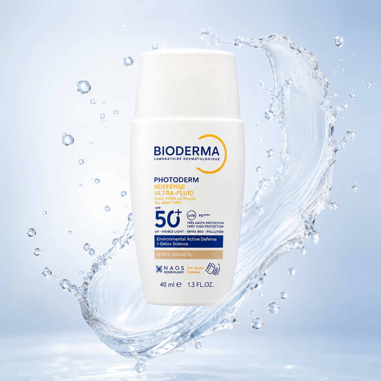 BIODERMA Photoderm XDefense Ultra-Fluid SPF 50+ PA++++ Shade 02 tinted face sunscreen 40ml with very high daily UV and pollution protection.