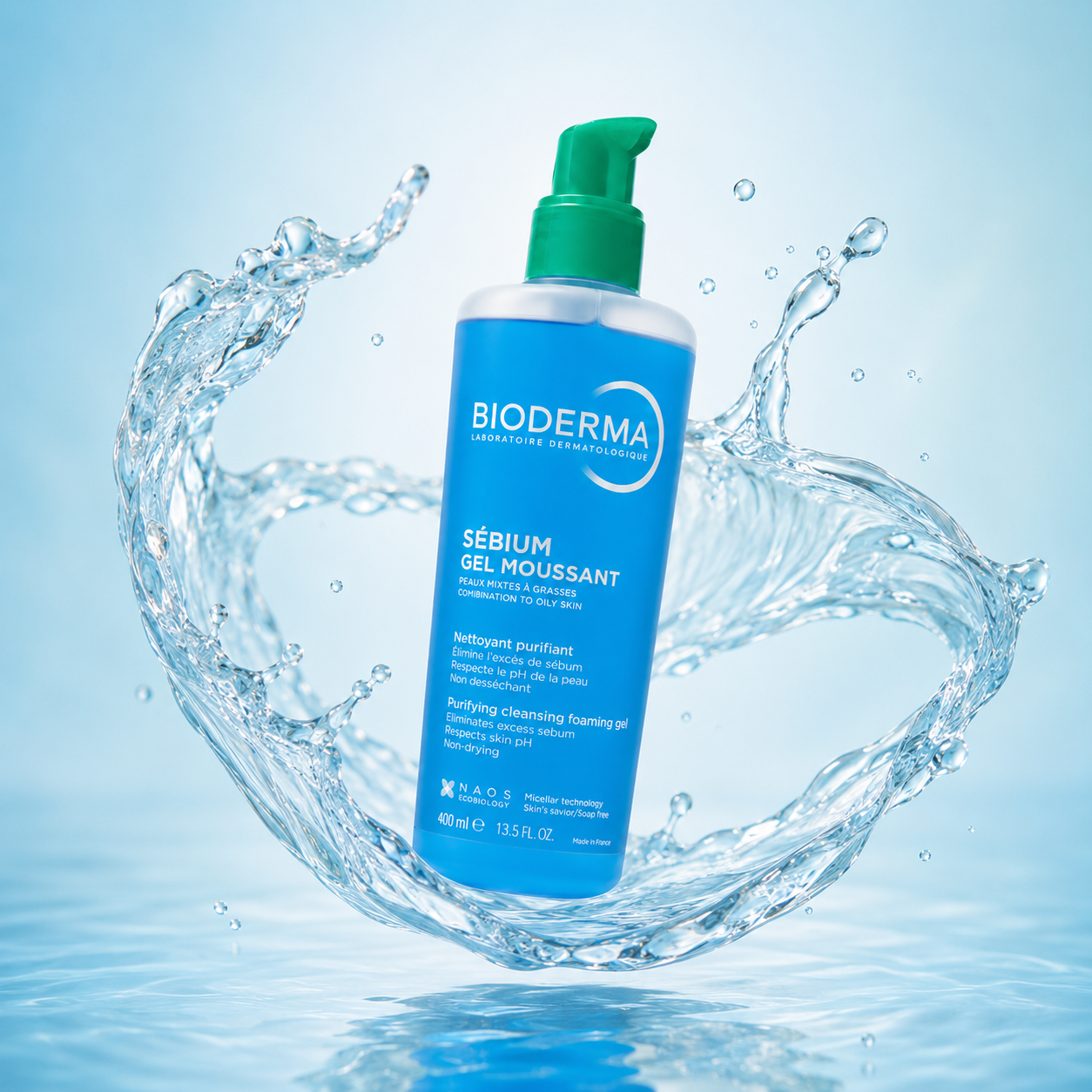 BIODERMA Sébium Gel Moussant Purifying Foaming Cleanser 400ml for oily and combination skin with gentle oil control cleansing