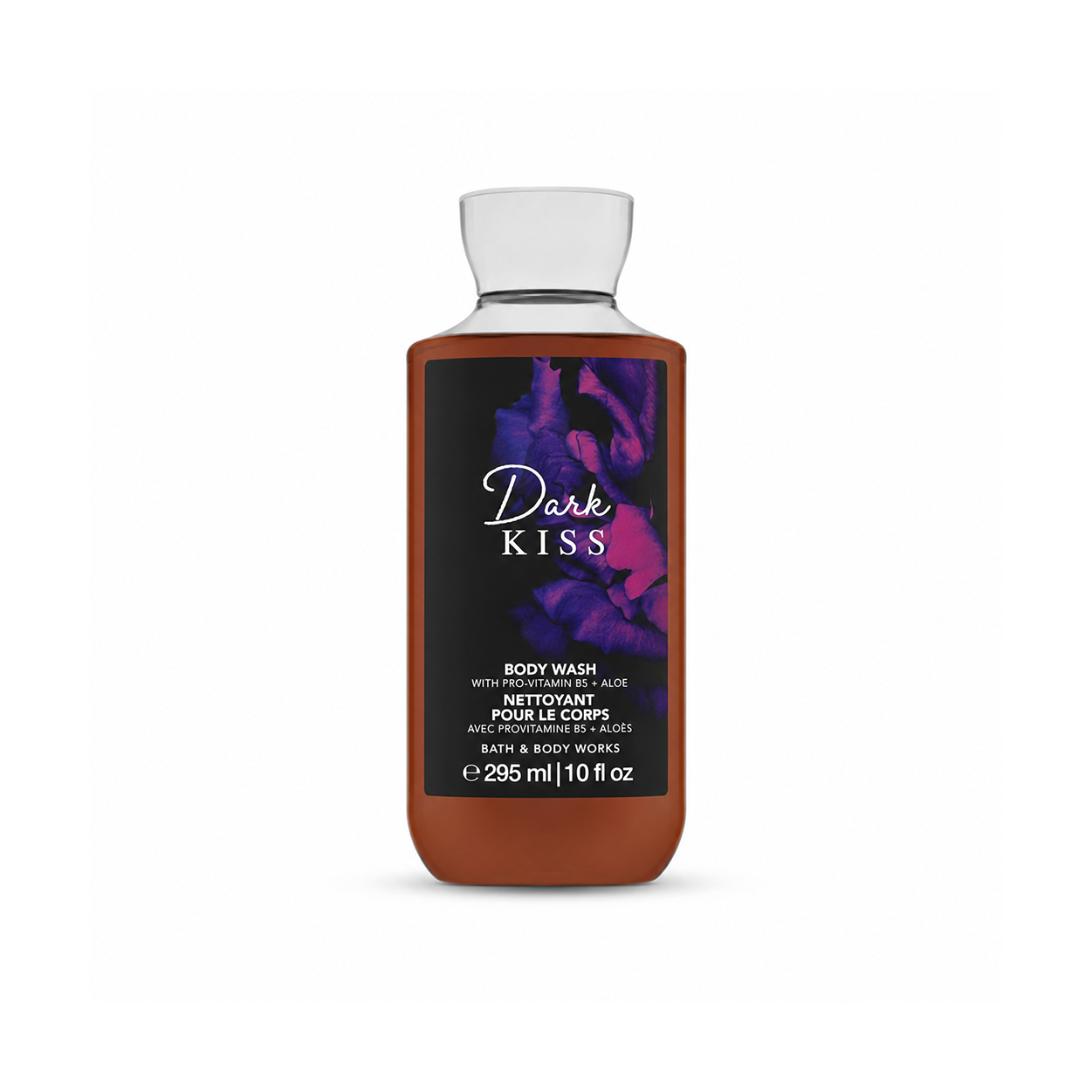 Bath & Body Works Dark Kiss Body Wash 295ml fragranced body wash with Pro-Vitamin B5 and Aloe for soft, refreshed skin.