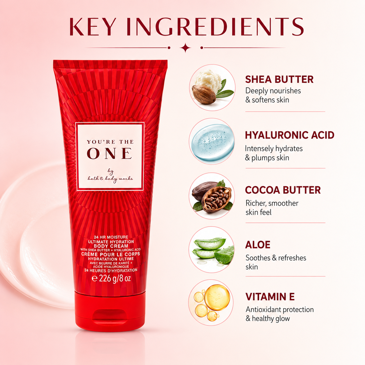 Bath & Body Works You're The One Ultimate Hydration Body Cream 226g, nourishing body cream with shea butter and hyaluronic acid for dry skin hydration.