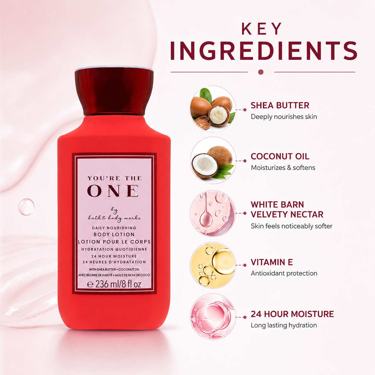 Bath & Body Works You're The One Daily Nourishing Body Lotion 236ml providing 24-hour moisture for soft, nourished skin.