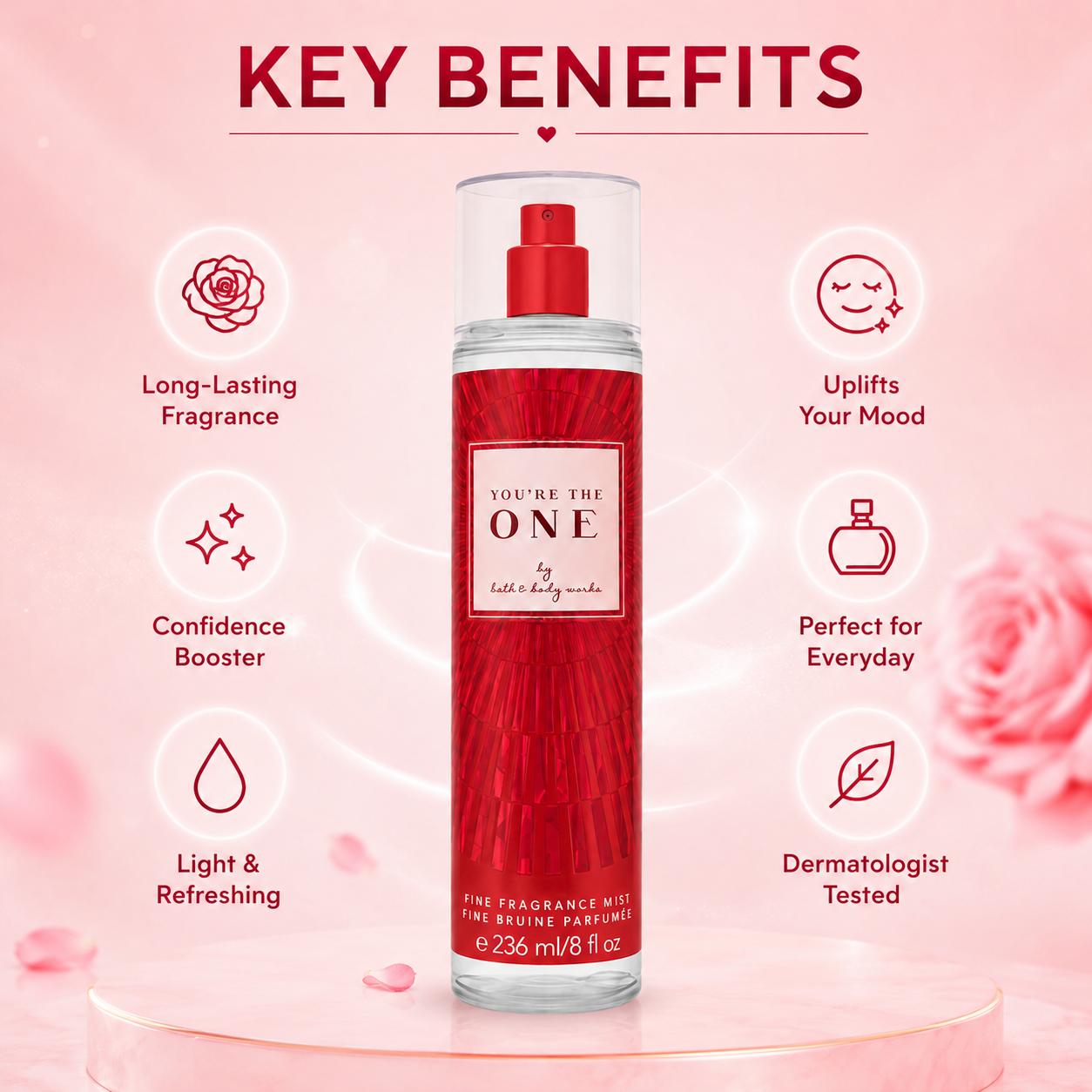 Bath & Body Works You're The One Fine Fragrance Mist 236ml body mist with white birch, rose and strawberry notes for long-lasting freshness.