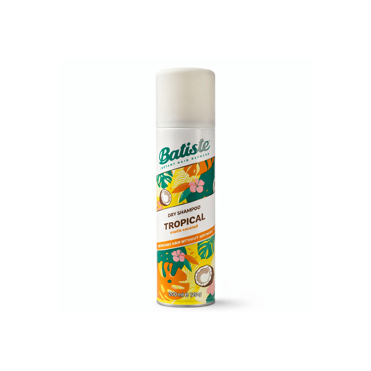 Batiste Tropical Dry Shampoo Exotic Coconut 200ml spray for instant oil absorption and hair refresh without water