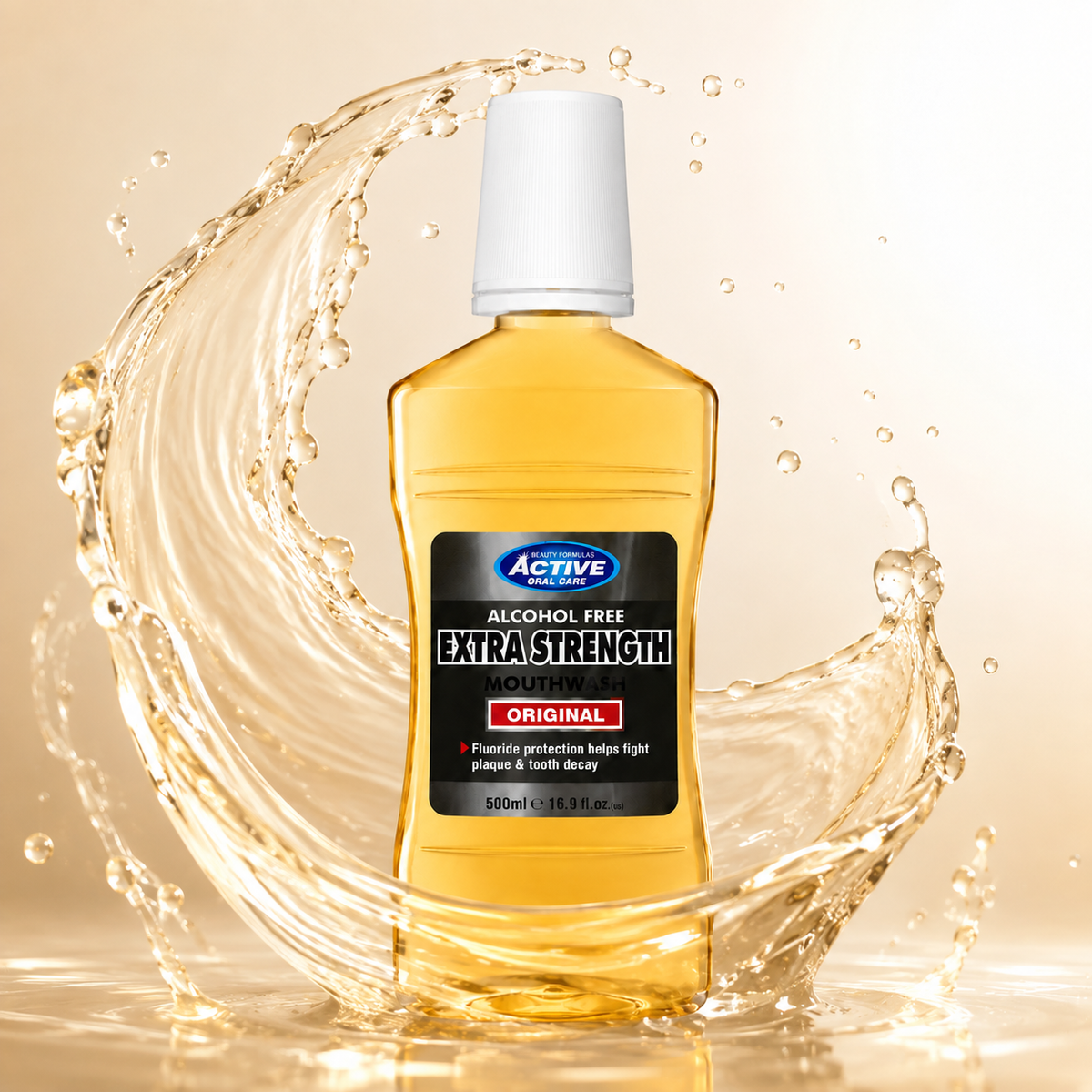 Beauty Formulas Active Oral Care Original Extra Strength Alcohol Free Mouthwash 500ml for plaque and tooth decay protection