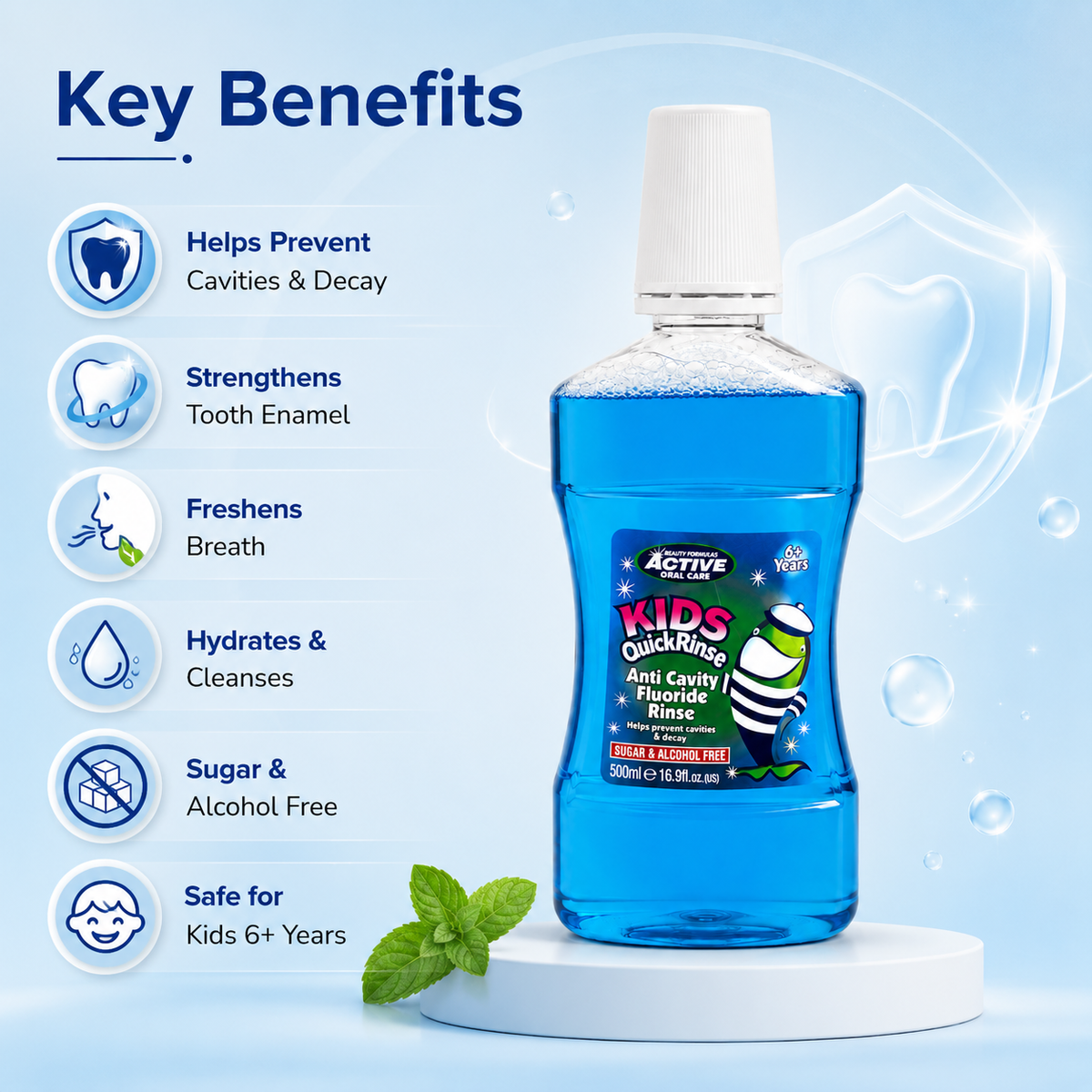 Beauty Formulas Active Oral Care Kid's Quick Rinse Anti Cavity Fluoride Rinse 500ml for cavity and enamel protection