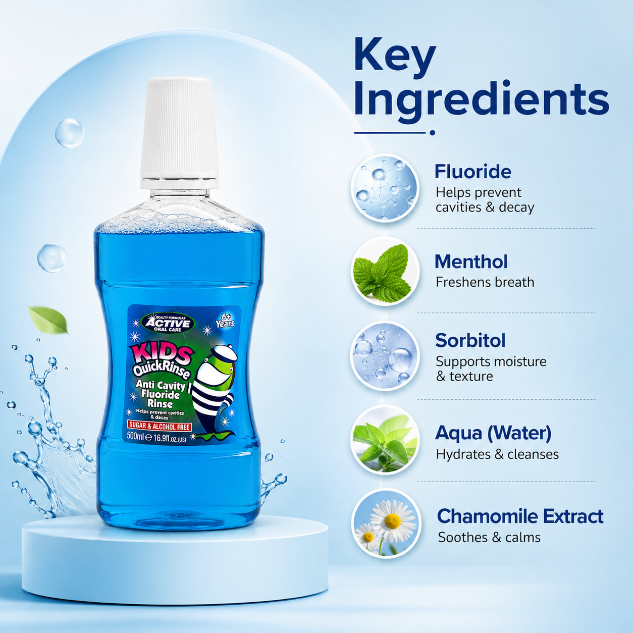 Beauty Formulas Active Oral Care Kid's Quick Rinse Anti Cavity Fluoride Rinse 500ml for cavity and enamel protection