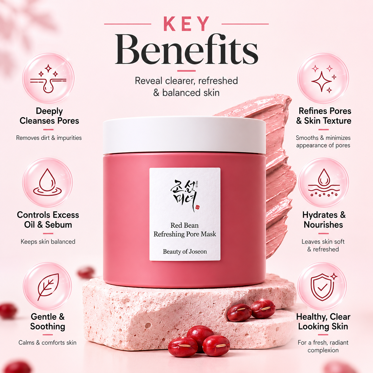 Beauty of Joseon Red Bean Refreshing Pore Mask 140ml wash-off pore care mask for excess oil control and smoother skin texture.