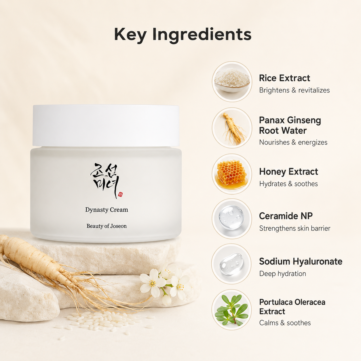 Beauty of Joseon Dynasty Cream 50ml face moisturizer for dry and dehydrated skin with barrier-supporting hydration and nourishment.