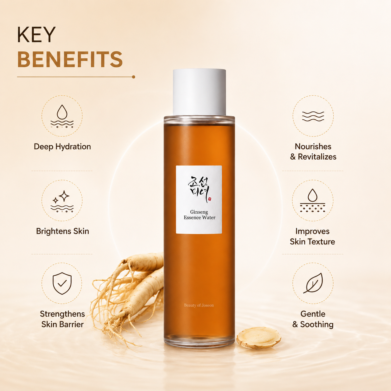 Beauty of Joseon Ginseng Essence Water 150ml hydrating essence toner with ginseng for moisture, radiance, and skin barrier support.