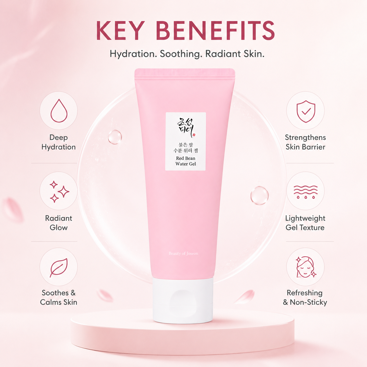 Beauty of Joseon Red Bean Water Gel Face Moisturizer 100ml, lightweight hydrating gel for oily and combination skin with red bean extract.