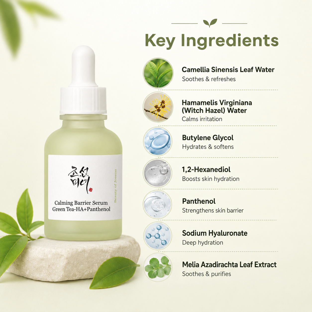 Beauty of Joseon Calming Serum Green Tea + Panthenol 30ml face serum for soothing sensitive skin and barrier support.