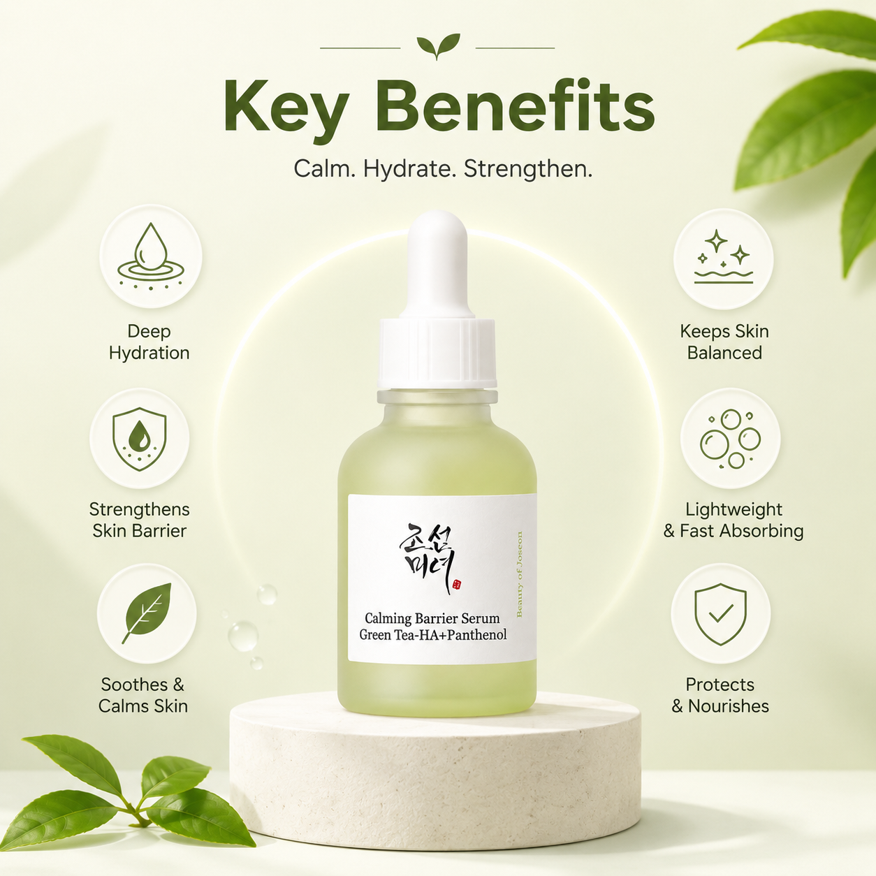 Beauty of Joseon Calming Serum Green Tea + Panthenol 30ml face serum for soothing sensitive skin and barrier support.