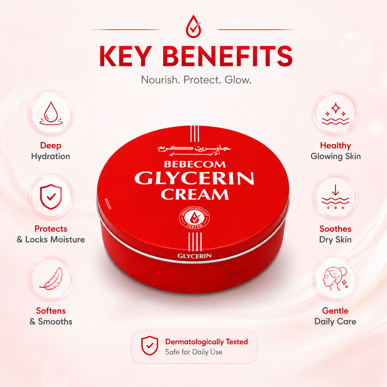 Bebecom Glycerin Cream 250ml moisturizing body cream for dry and flaky skin with glycerin for deep hydration and skin comfort.
