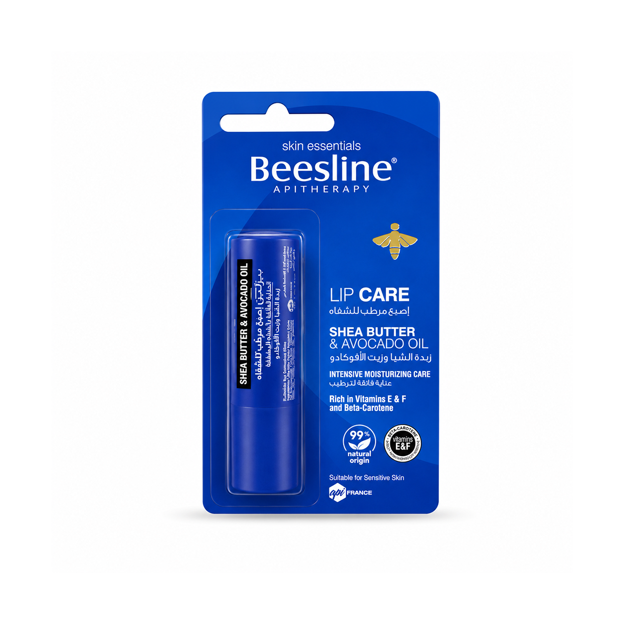 Beesline Lip Care Shea Butter & Avocado Oil Lip Balm 4g moisturizing lip care stick for dry, chapped lips and daily hydration.