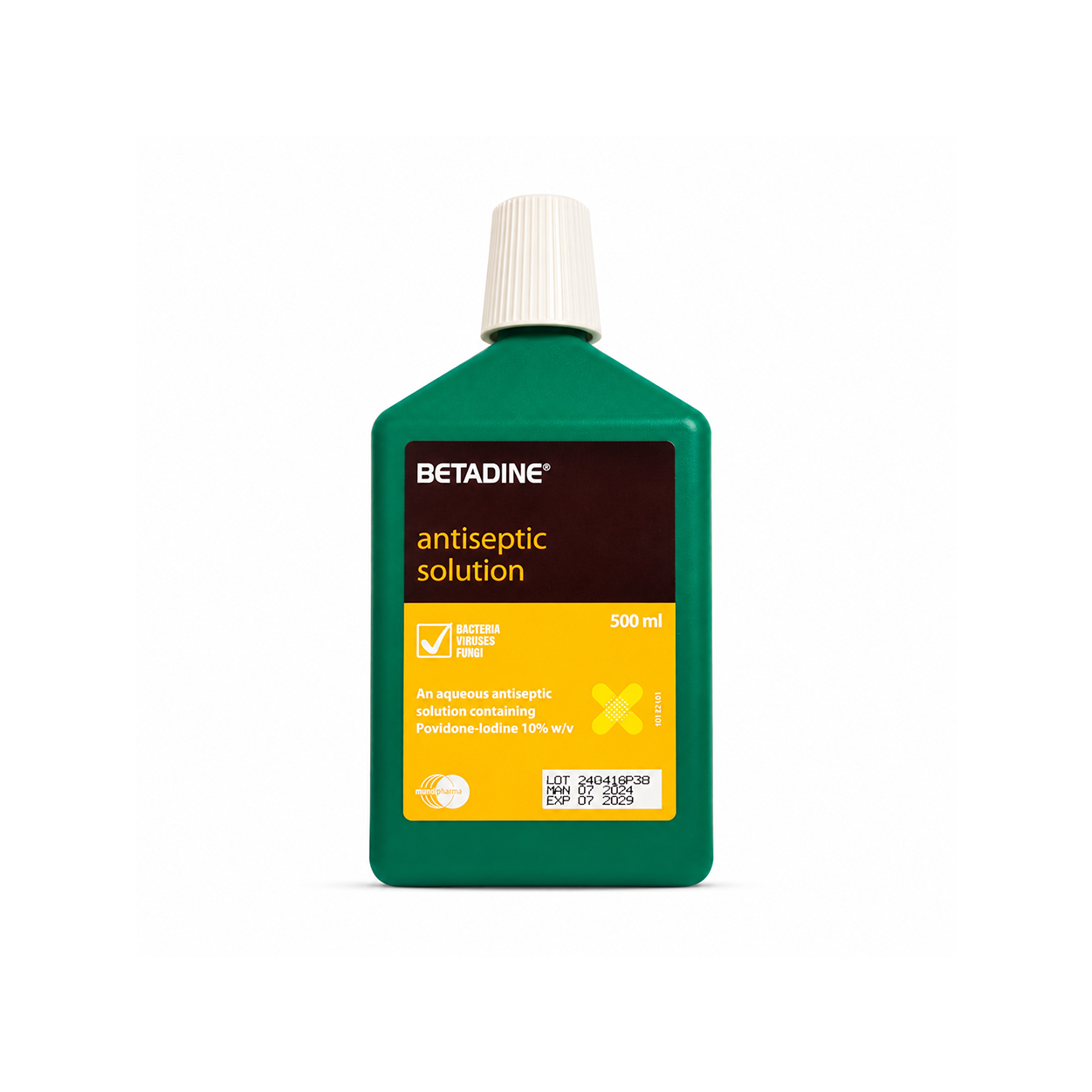 Betadine Antiseptic Solution 500ml aqueous antiseptic with Povidone-Iodine for broad-spectrum protection against bacteria, viruses and fungi