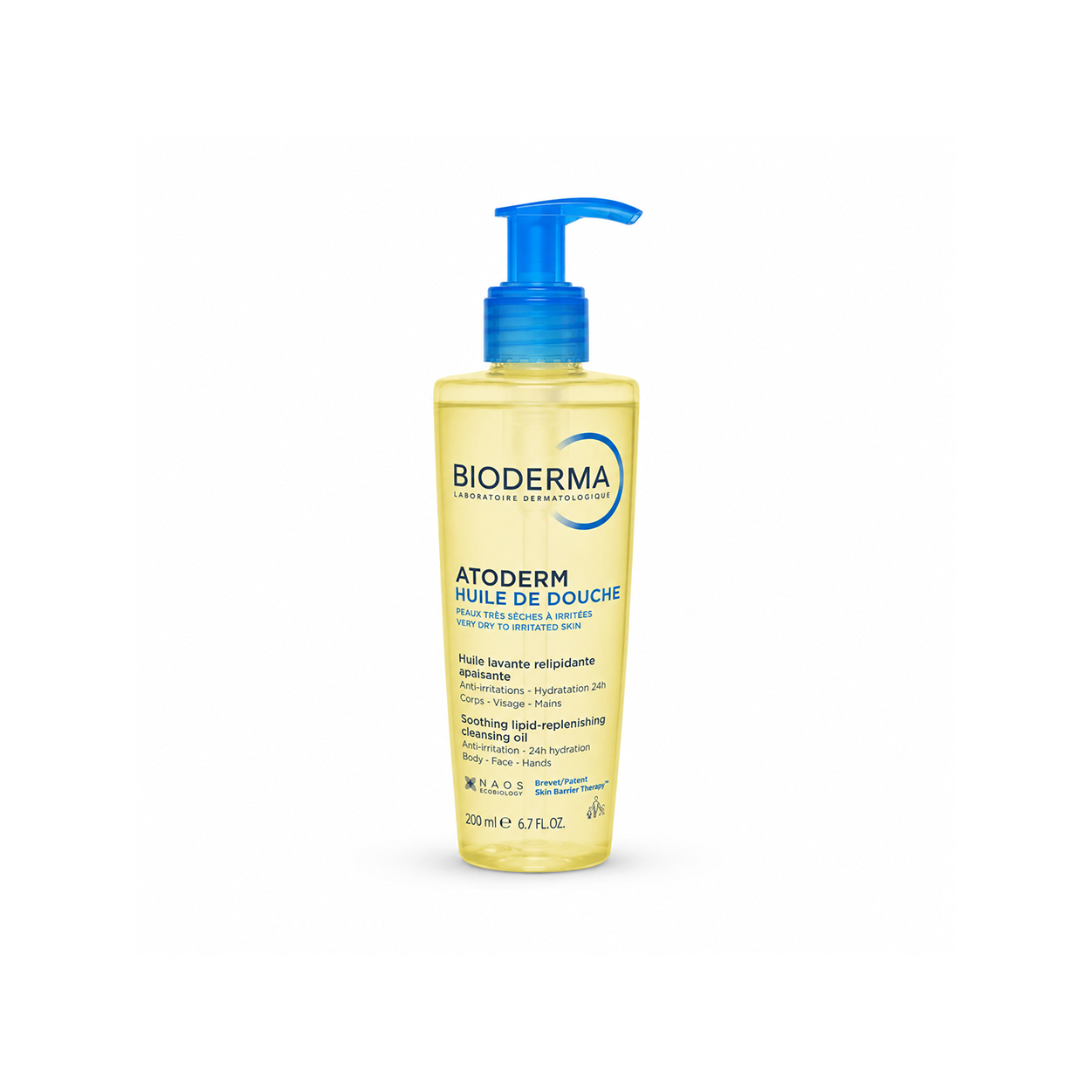 Bioderma Atoderm Huile De Douche Cleansing Oil 200ml bottle for very dry and irritated skin with 24-hour hydration and skin barrier support.