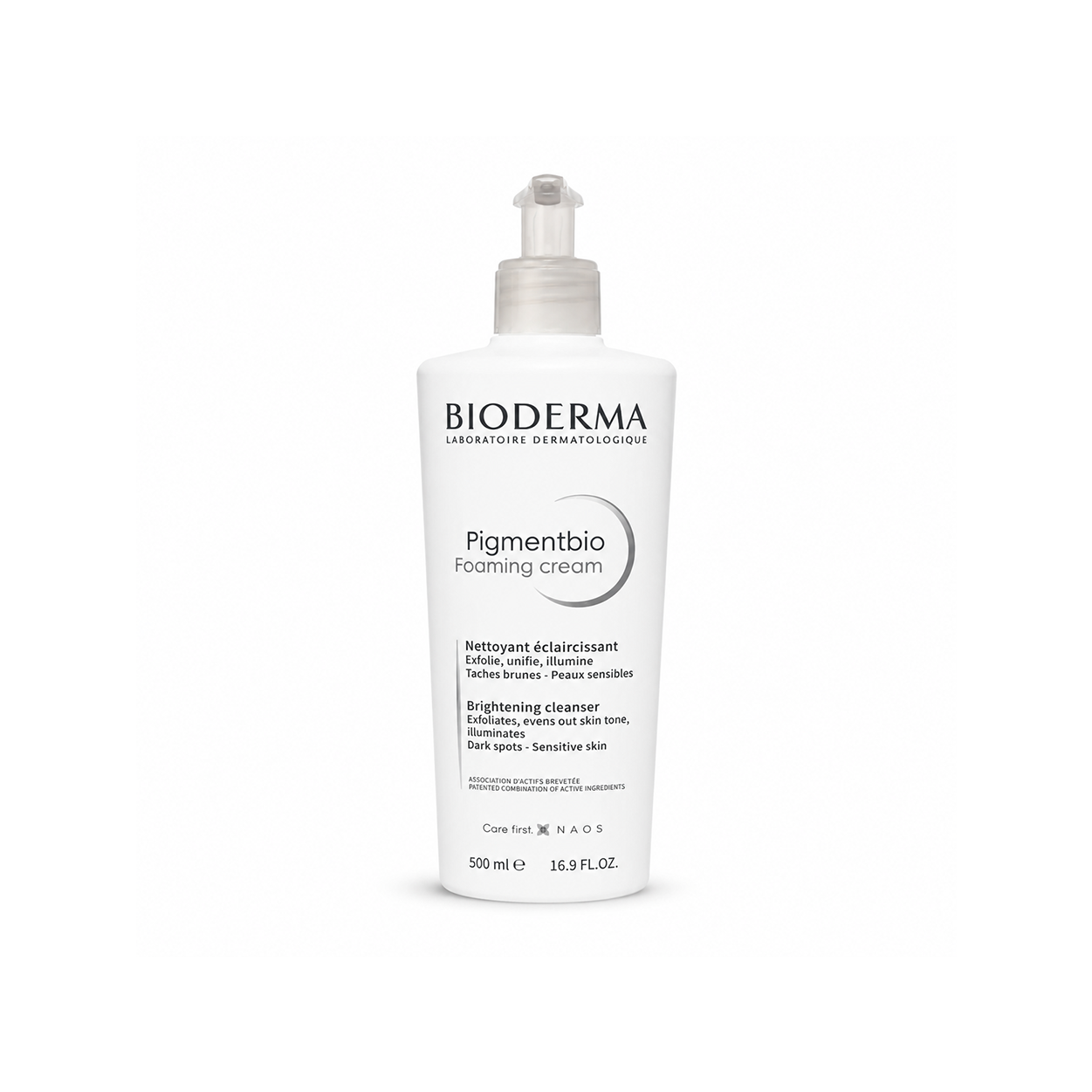 Bioderma Pigmentbio Foaming Cream Brightening Cleanser 500ml for sensitive skin, helping reduce dark spots and improve skin radiance.