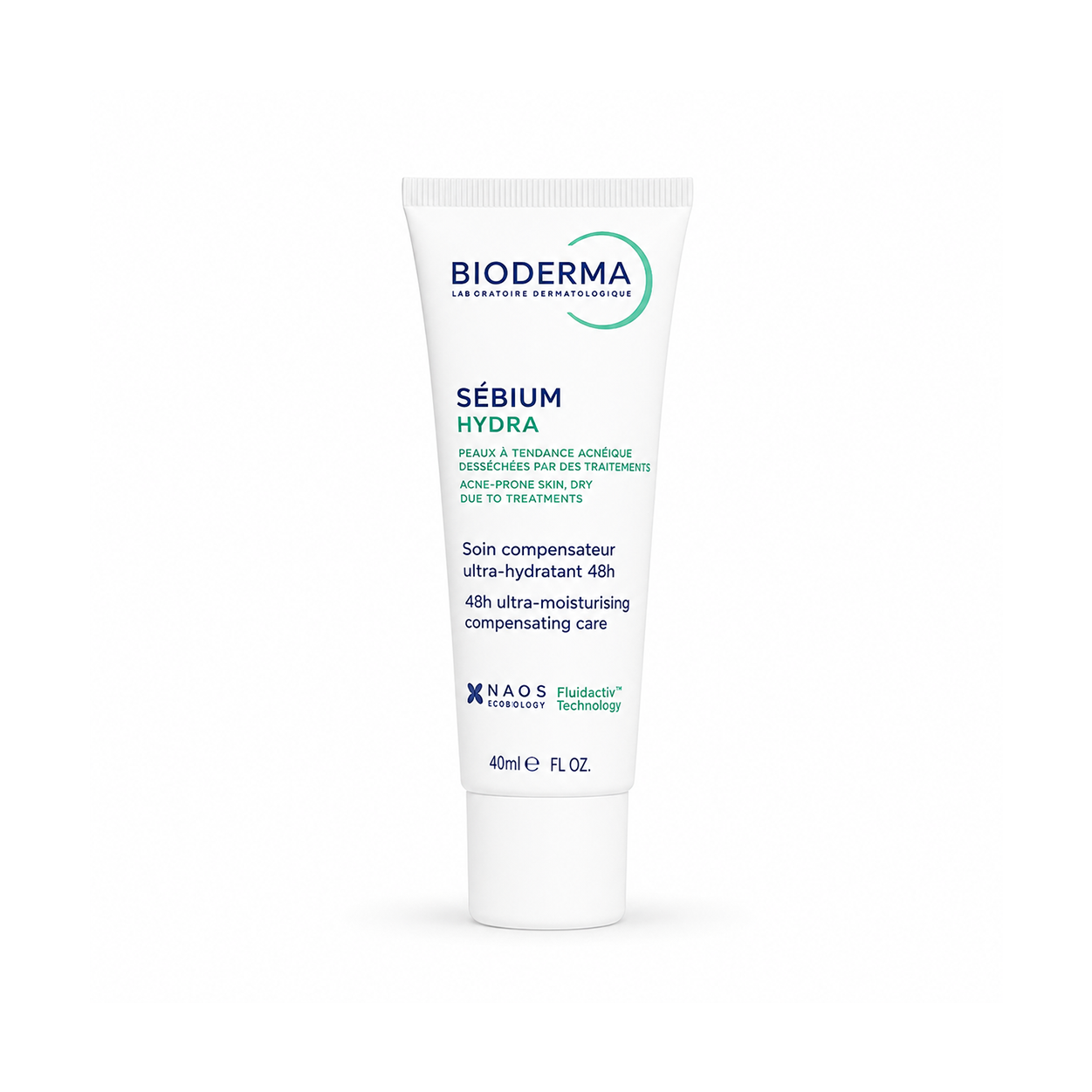 Bioderma Sébium Hydra Ultra-Moisturising Compensating Face Cream 40ml for acne-prone skin, providing 48-hour hydration and skin comfort.