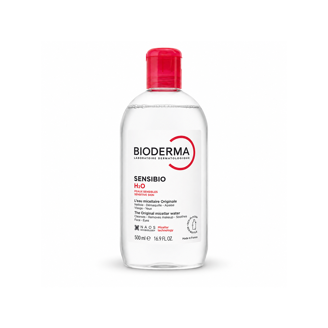 Bioderma Sensibio H2O Micellar Water 500ml micellar cleansing water for sensitive skin that gently removes makeup and impurities.