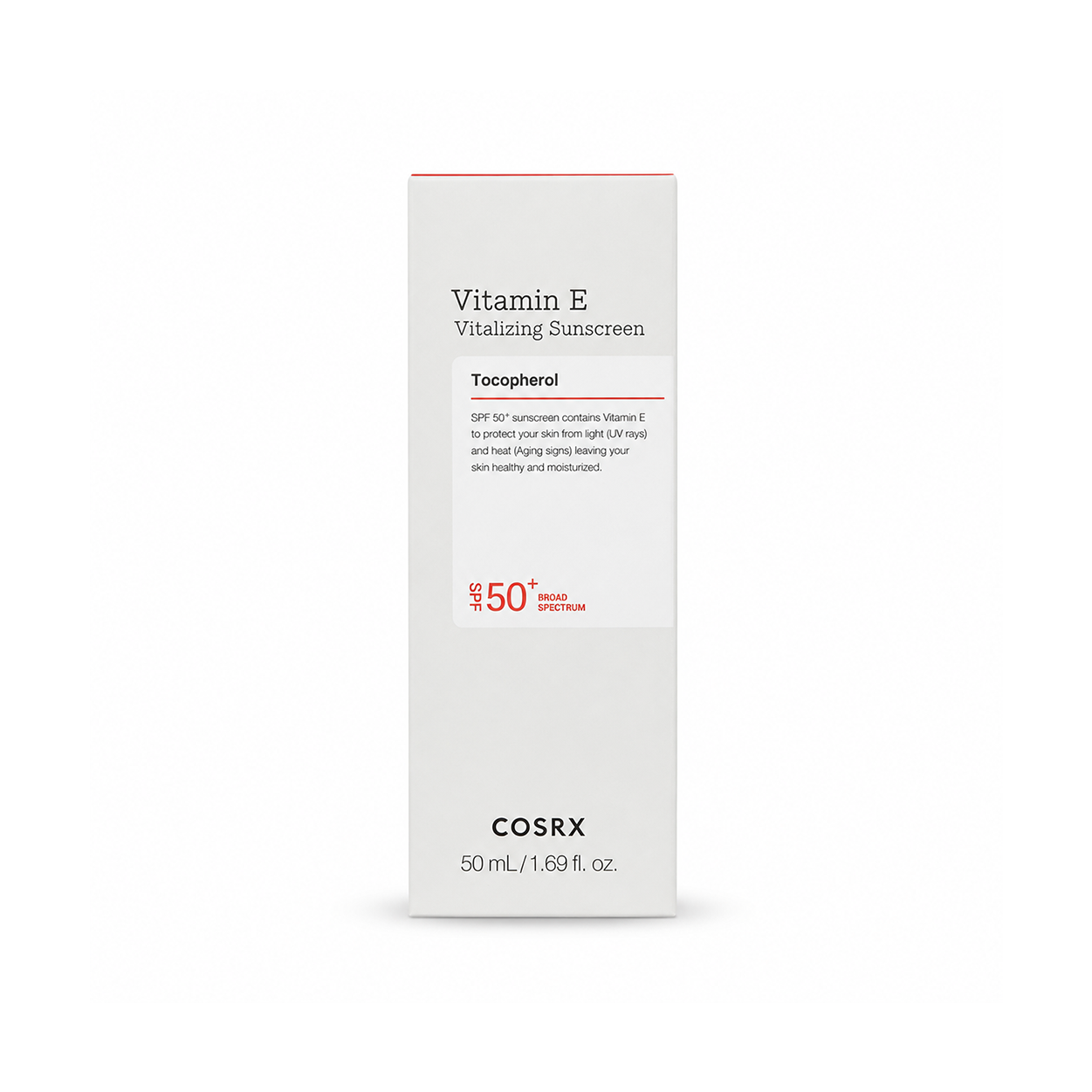 COSRX Vitamin E Vitalizing Sunscreen SPF 50+ face sunscreen 50ml providing lightweight UV protection and hydration