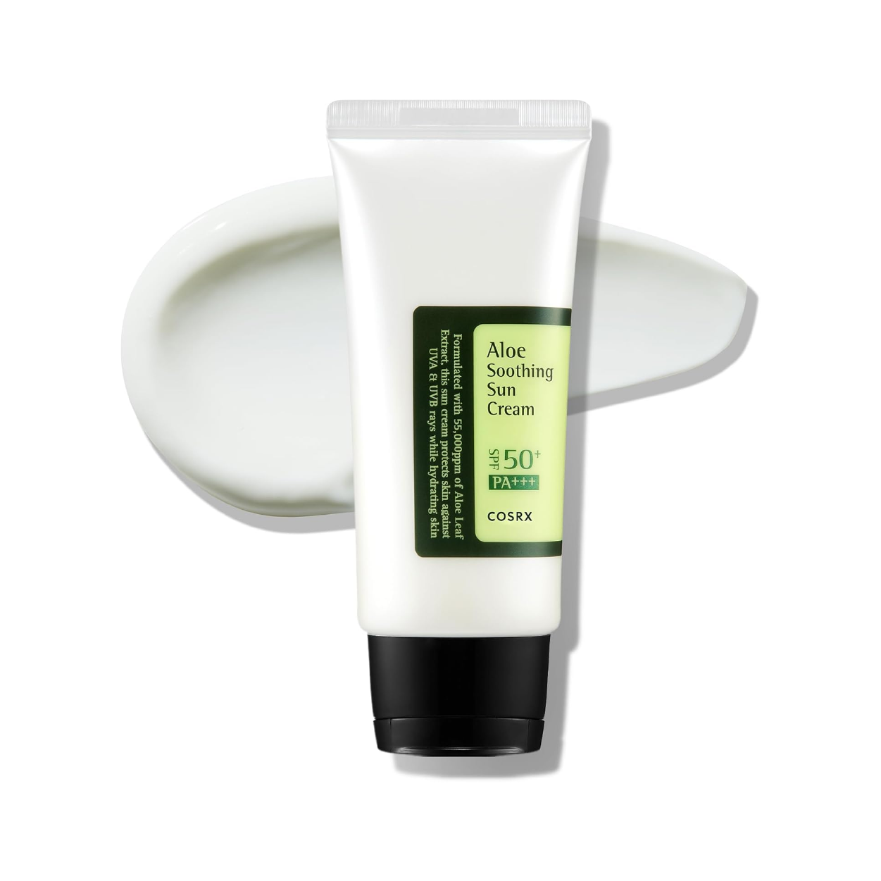 COSRX Aloe Soothing Sun Cream SPF50+ PA+++ 50ml sunscreen providing lightweight hydration and broad-spectrum UV protection for sensitive skin
