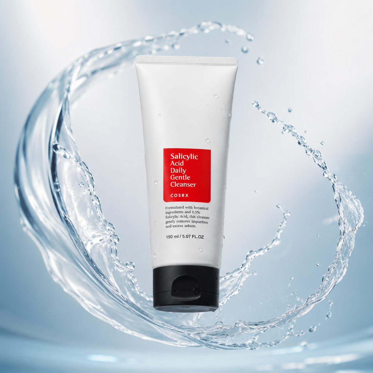 COSRX Salicylic Acid Daily Gentle Cleanser 150ml facial cleanser tube for daily pore cleansing, oil control, and acne-prone skin care.